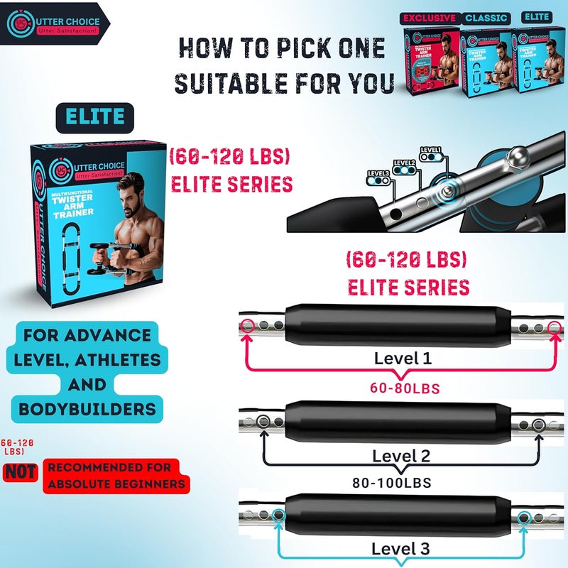 UTTER CHOICE Gorilla Bar Twister Arm Trainer for Men, Adjustable 30-120 lbs Chest Exerciser , Portable Arm & Chest Workout Equipment for Men and Women with Anti Slip Handle and Carry Bag - Image 2